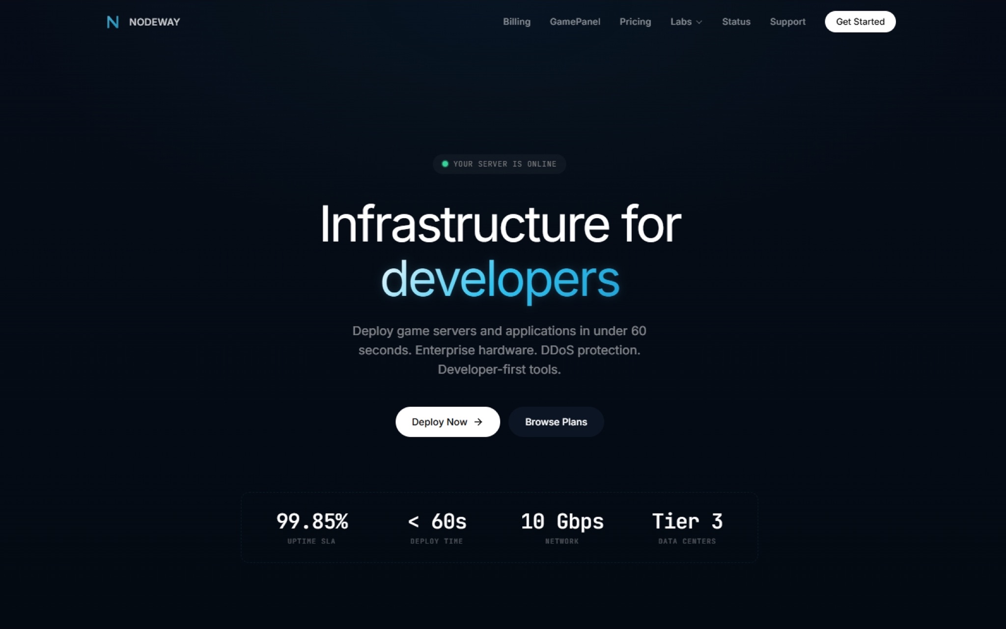 Nodeway game hosting platform home page